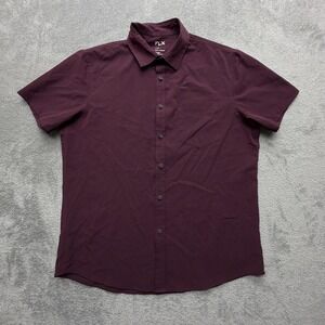 FLX Shirt Mens L Purple Short Sleeve Button Up Slim Woven Pocket Collared Casual